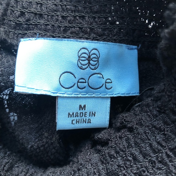 CeCe Black Laced High-Neck Peplum Top Women’s Size M Short Flare Sleeves Lining - Picture 6 of 16